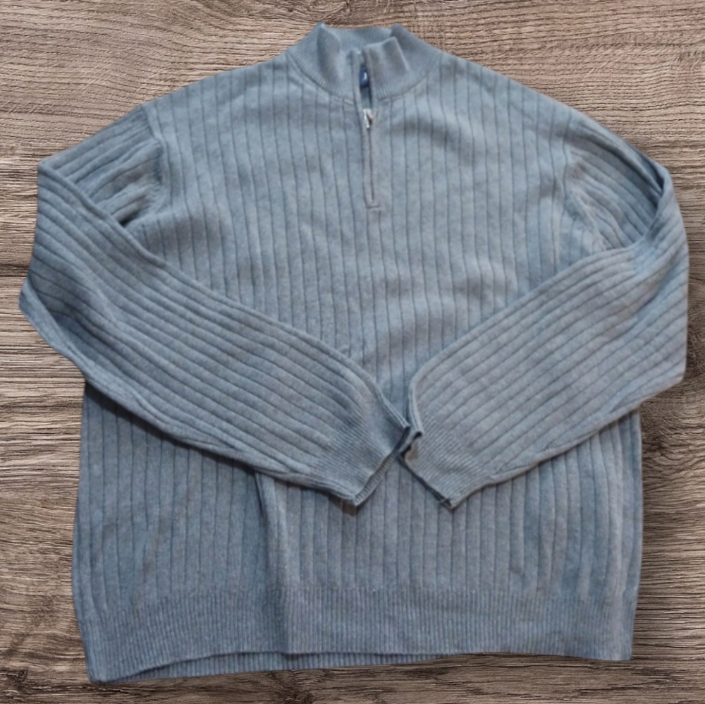 G.H. Bass Sweater Mens XXL Gray 1/4 Zip Cotton Rib Pullover Mock Turtleneck